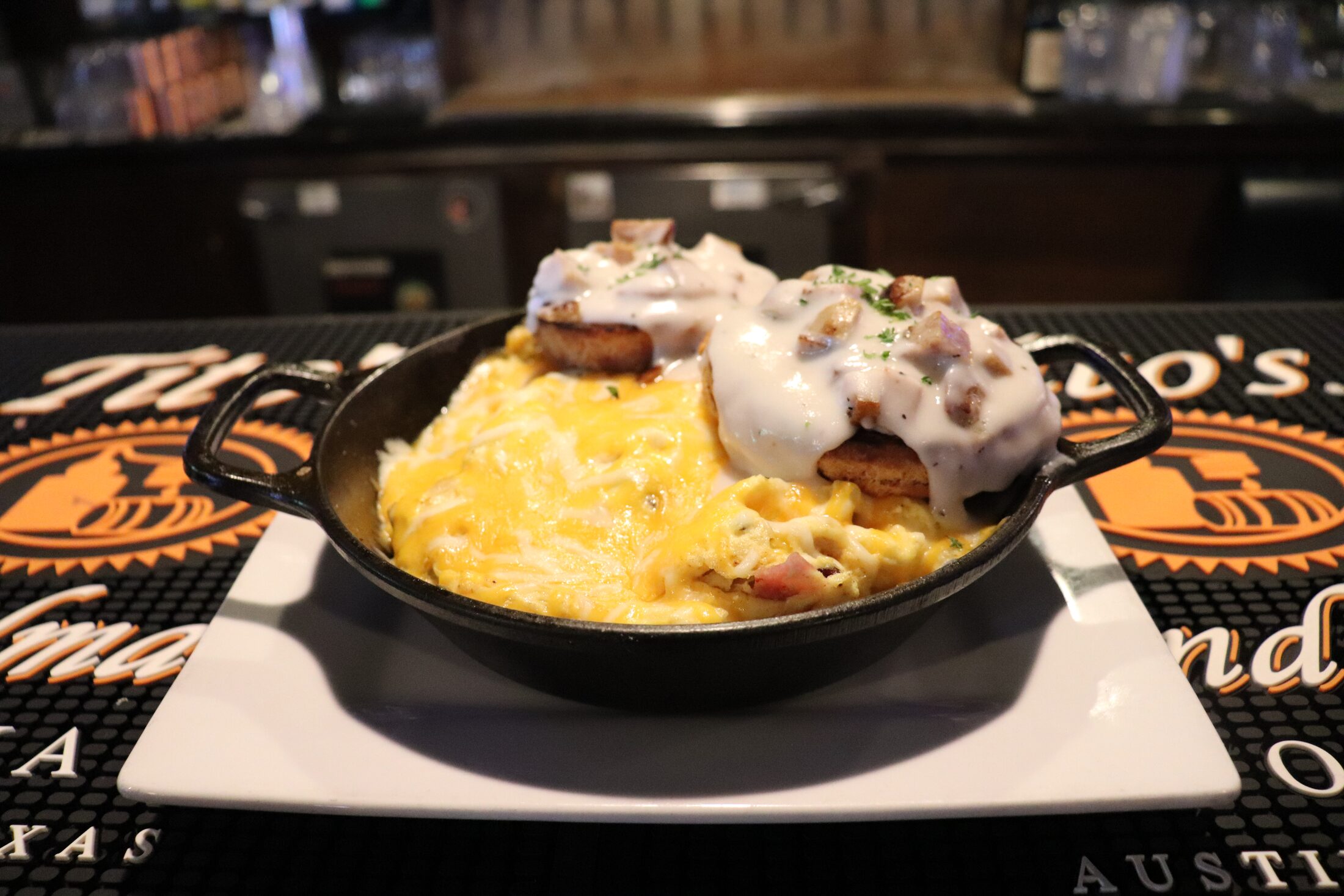 Biscuits and gravy breakfast skillet at Rooneys
