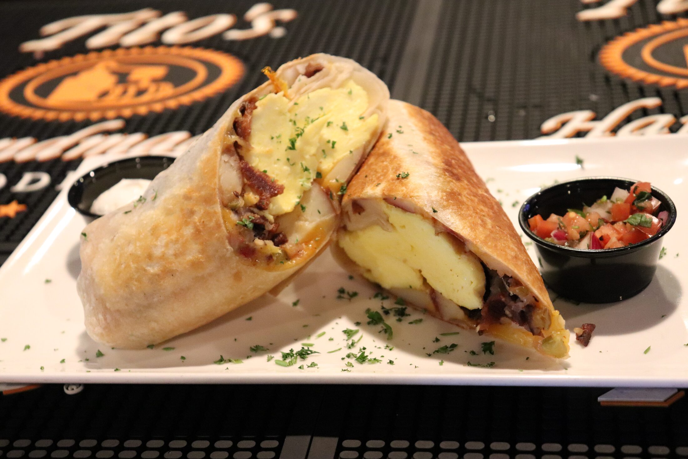 Stuffed breakfast burrito at Rooneys sports bar in Woodinville