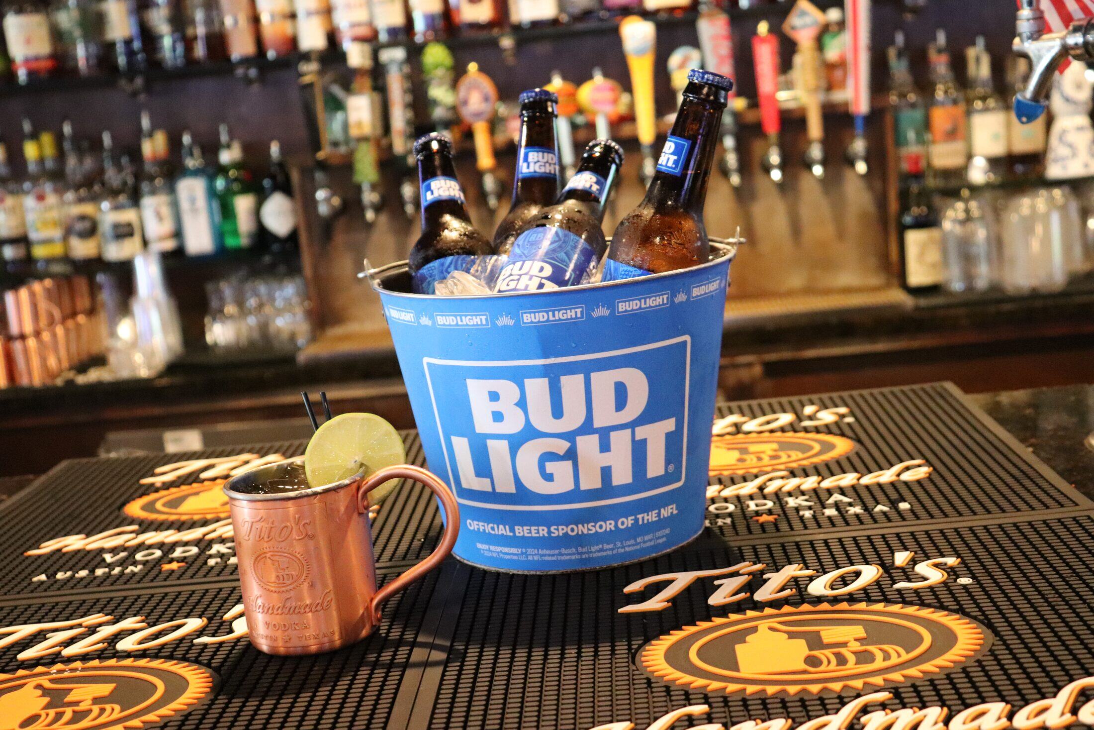 A bucket of Bud Light and a Moscow mule at Rooneys
