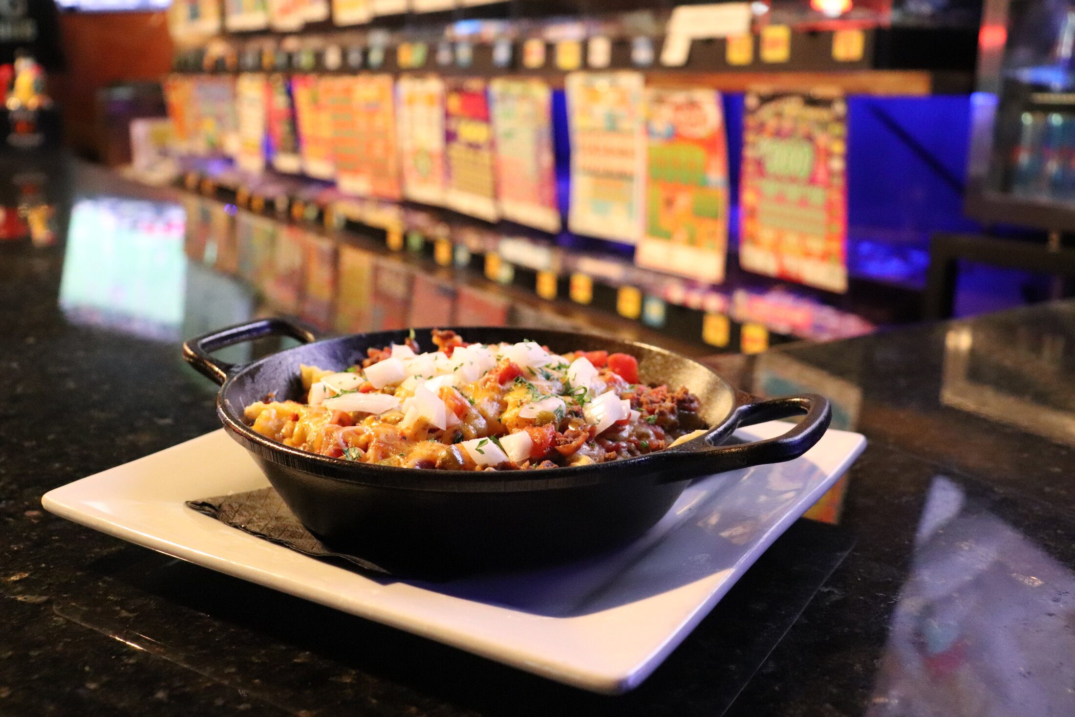 Chili cheese fries on the bar at Rooneys in Woodinville